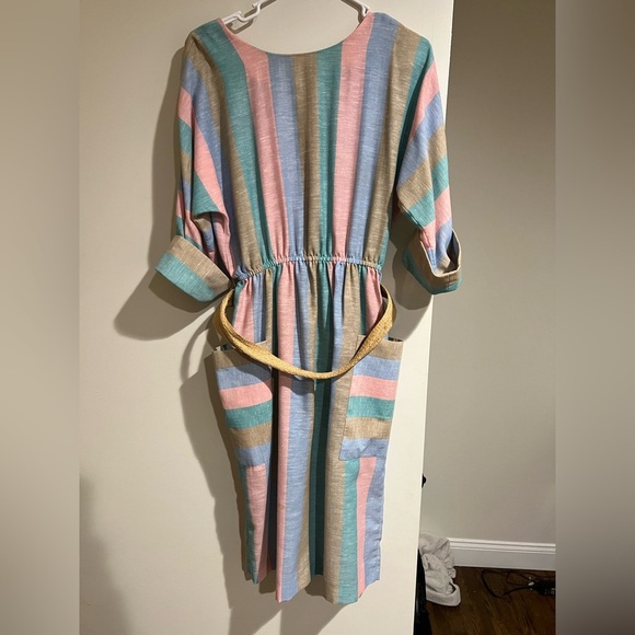 Vintage 1970’s/80’s Leslie Fay Striped Linen Dress 12 Petite - Picture 2 of 8